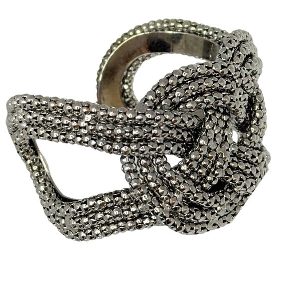 Gunmetal Wide Cuff Bracelet 7” Love Knot Ball Chain Gorpcore Braided Twist - Picture 8 of 10